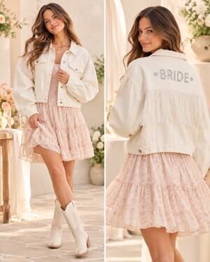 Altar'd State Bridal Cropped Trucker Jacket - Ivory - XXL